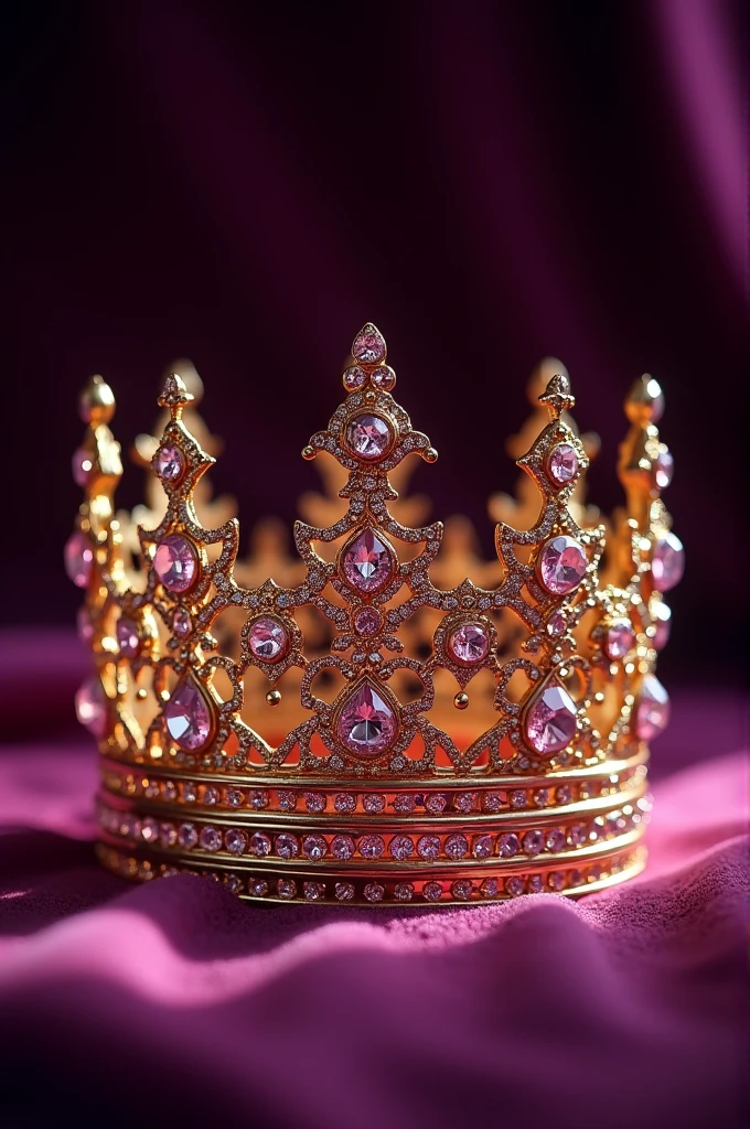 Create an image of a golden crown with pink diamonds 