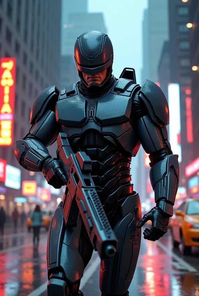 Stunning RoboCop, photo in 8k, in action, cinematic.