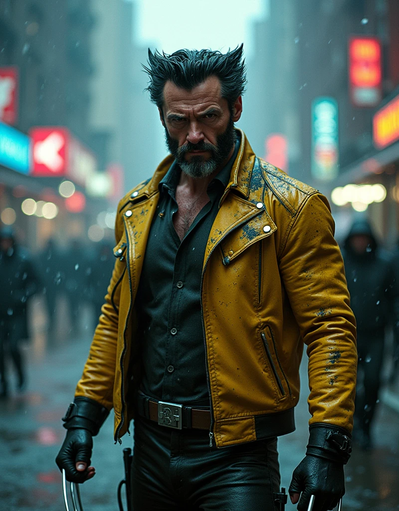 Criar umas imagens
Actor Hugh jackman wolverine as wolverine Year 2099s from X-Men's filmed by ZackSnyder, wolverine dress traje semi rasgado , fighting against thugs X-men Full body , traje rasgado semi Pearl yellow black neon-infused psicodélic fragments splash Snowflakes X-shaped stripes raytracing fashion Week , variant angles, captured with award-winning photography technique, cinematic, dark environment, bokeh, grainy, urban-xmen setting, blurry, IMAx, filmed with Kodak portrait 400, 200mm, f2.8, high resolution, teal filter.Adicione efeitos com chuva, e. Novas cores e trajes diferente em cenas imagens feita,