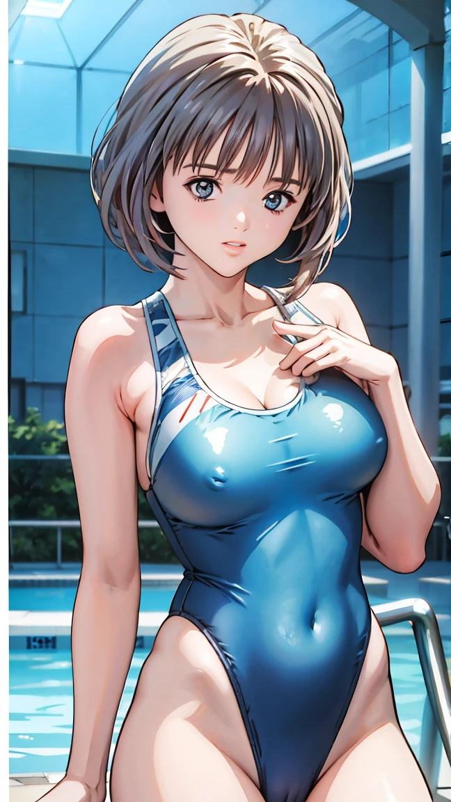 Browsing Caution),(High resolution),(High resolution),(High resolution),(8k),Rei Ayanami、1 person、One piece swimsuit、In the pool、A lot of sperm in the chest