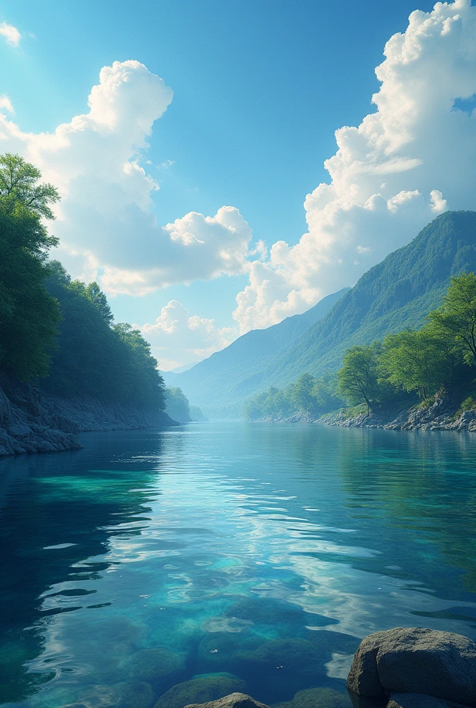 (masterpiece:1.2,Highest quality,Ultra-high resolution,Very detailed,Realistic,RAW Photos:1.2,Elaborate photos),8k,wallpaper,(Ray Tracing),Japan,(Majestic river,Beautiful water surface,Diffuse reflection of light),A photo that expresses clouds and flowing water,