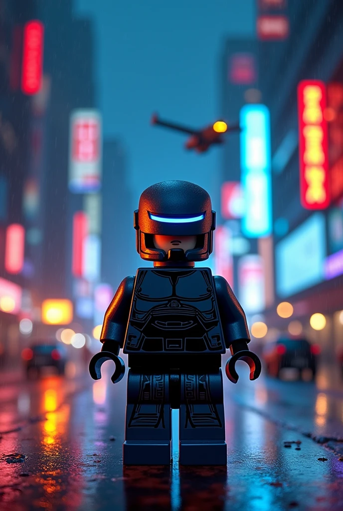 Lego Robocop art, at night.