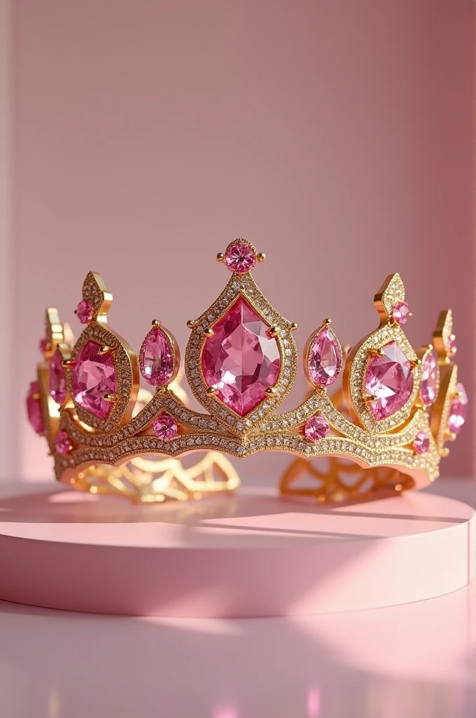 Create an image of a golden tiara with pink diamonds ,something beautiful and easy to turn into a design element

