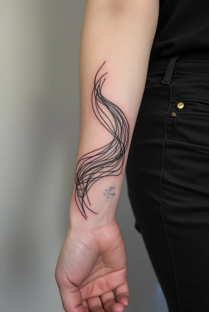 black tattoo for masculine woman with thin lines and that is not so big, no maximum up to the wrist