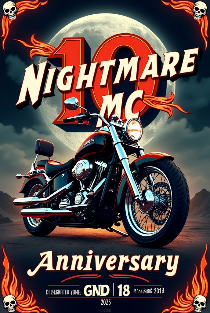 Vintage Motorcycle Event Flyer in Portuguese: 10th ANNIVERSARY NIGHTMARE MC January 18, 2025
