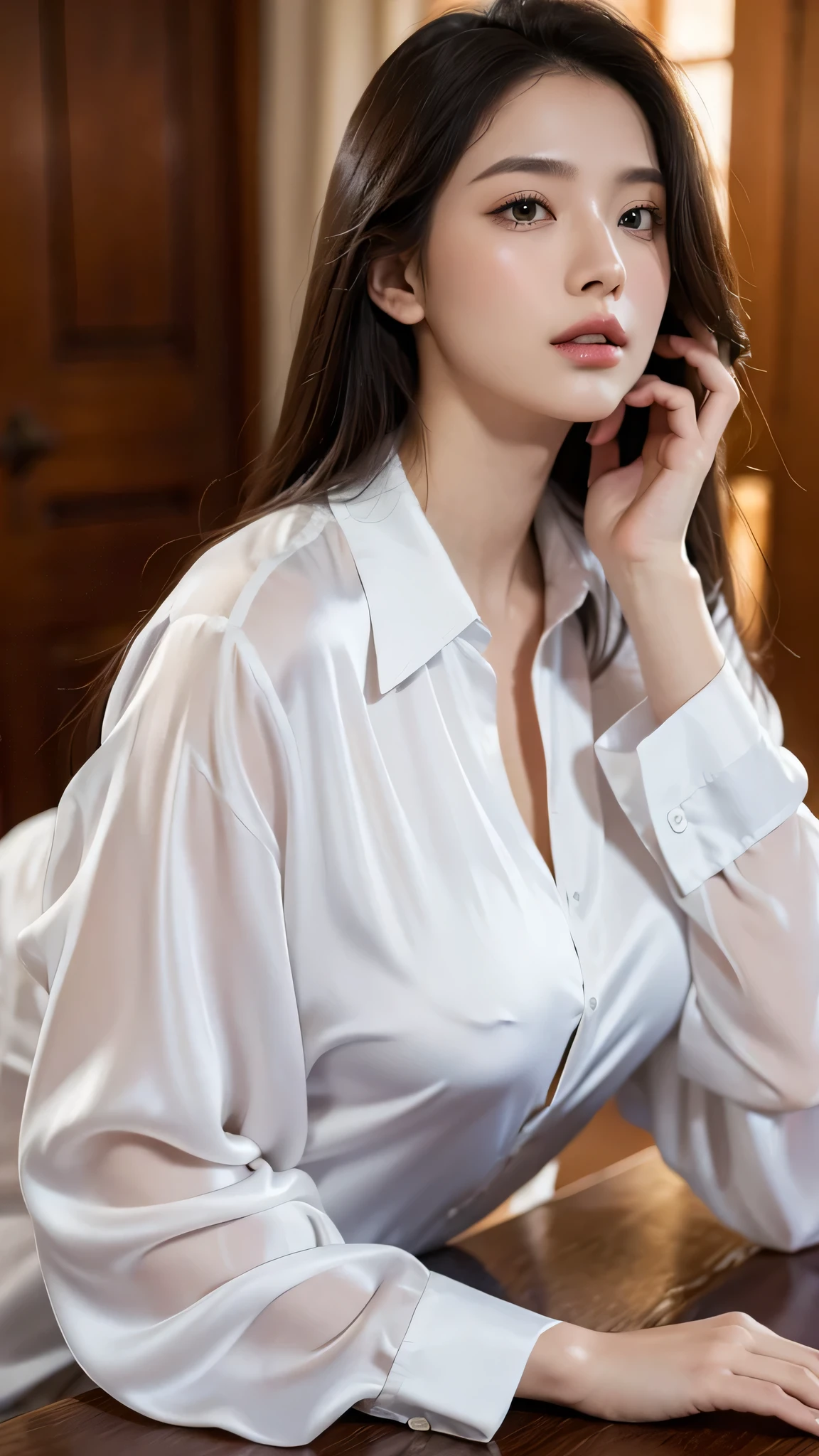 gigantic droopy in silk shirt