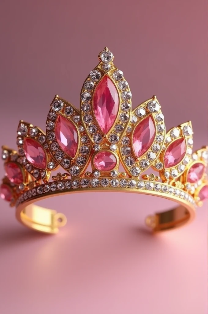 Create an image of a golden tiara with pink diamonds ,something beautiful and easy to turn into a design element for a brand logo 

