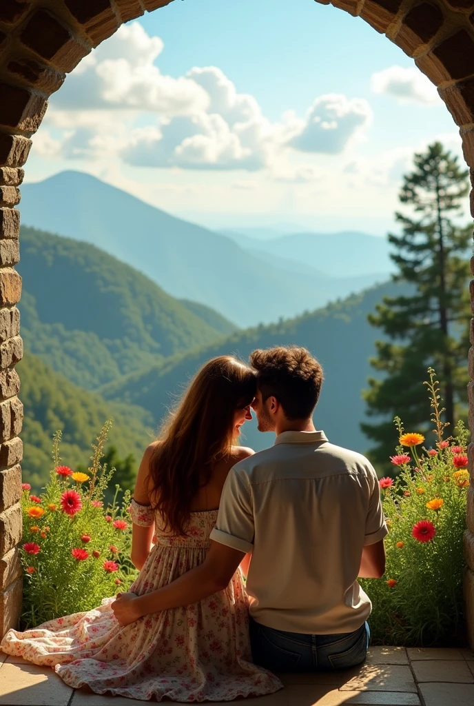 Couple sitting in balcony and looking beautiful nature at hill station 