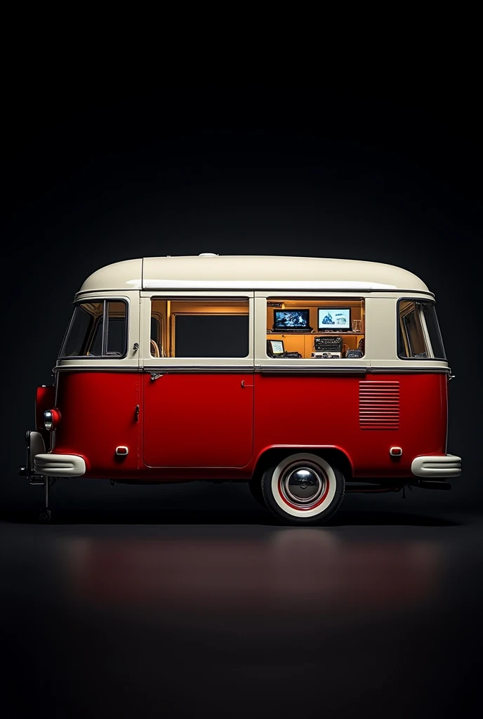 RV name, red and white colour, for gaming and photography, black background 