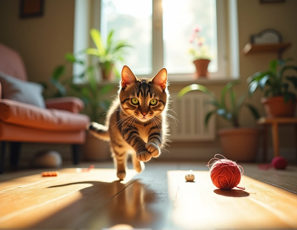 the cat playing ball