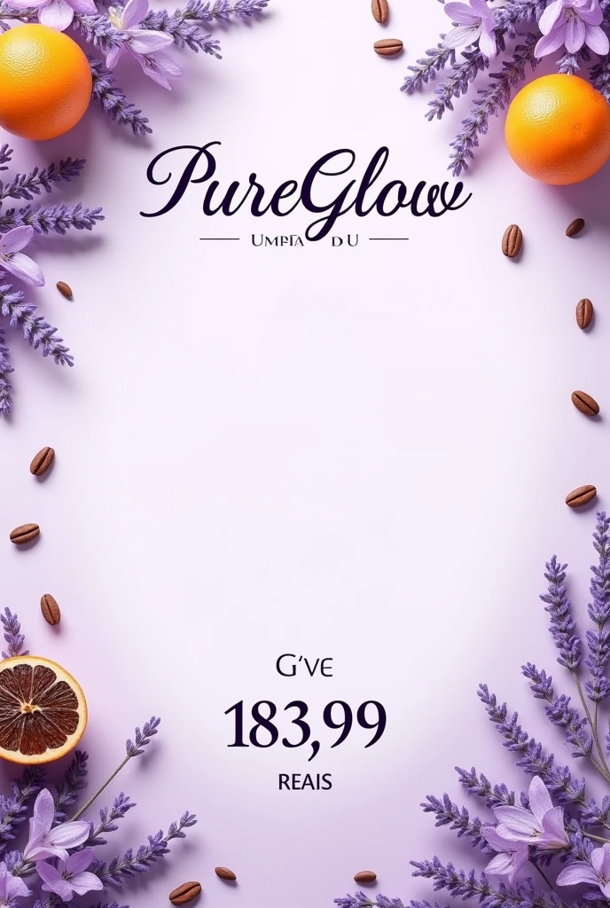 A purple and white price list with the name "pureglow":183,99 reais
Adding ingredients:cocoa, Vitamin C, Lavender