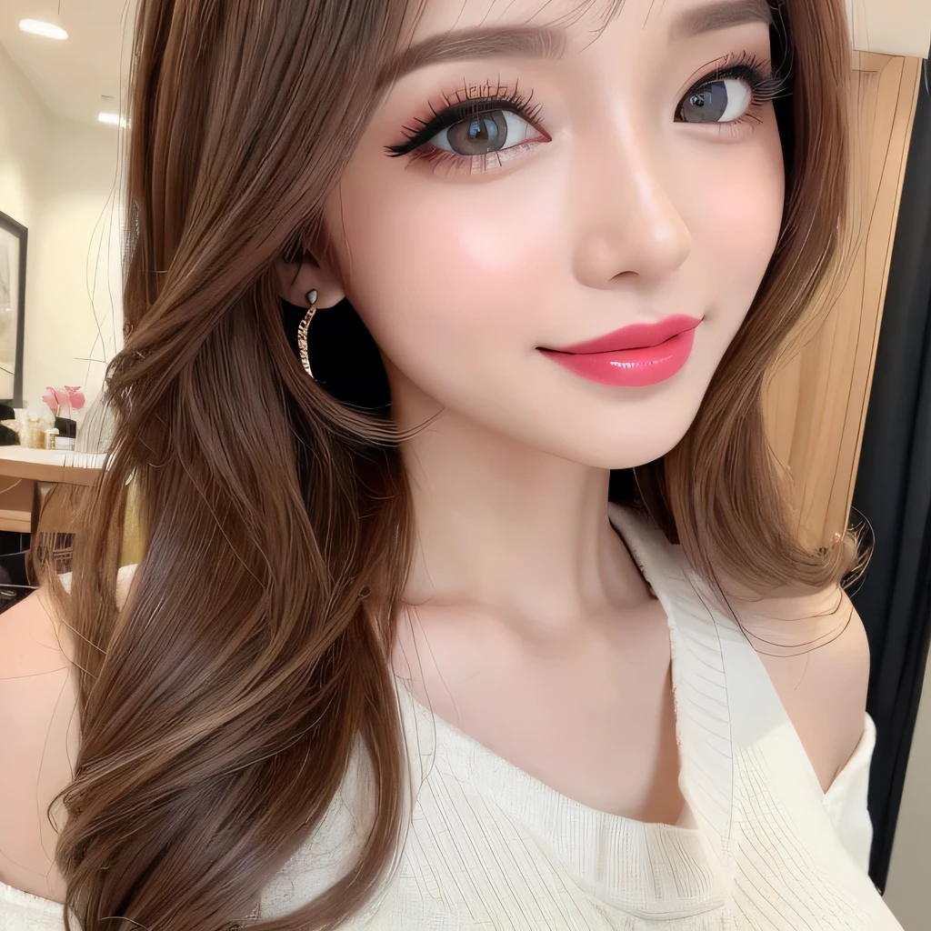 ((Highest quality, Ultra-high resolution、The most complex and detailed depiction))、(Bright lighting:1.1)、(Beautiful woman:1.1)、(Long Wavy Hair:1.05), (Accurate anatomy:1.1)、Colored contact lenses、Perfect Makeup、Pink lipstick、Highly saturated eyeshadow、Shiny metallic bodycon、Blurred Background, Look at me and smile、Luxurious Room、(Ultra-high resolution gloss, Fair skin:1.1)、Ultra-high resolutionの顔、Ultra-high resolutionの髪、Ultra-high resolution sparkling eyes、Ultra-high resolution glossy lips、Beautiful face drawn in every detail、Ultra-high resolution perfect beautiful teeth、(Bright and vivid:1.1), whole body, Beautiful legs in every detail