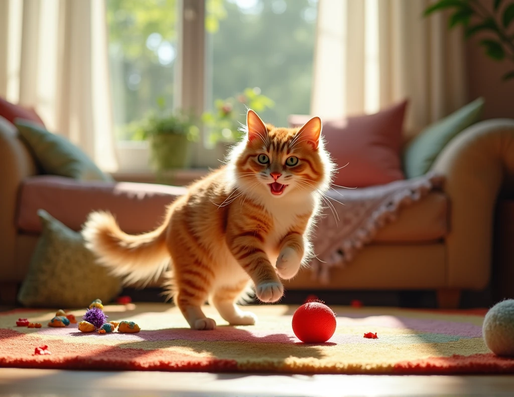 the cat playing ball