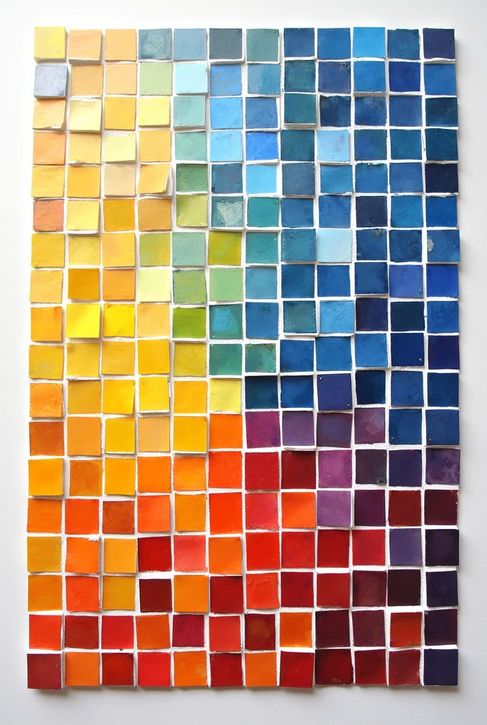 A flat mosaic of squares on a white background