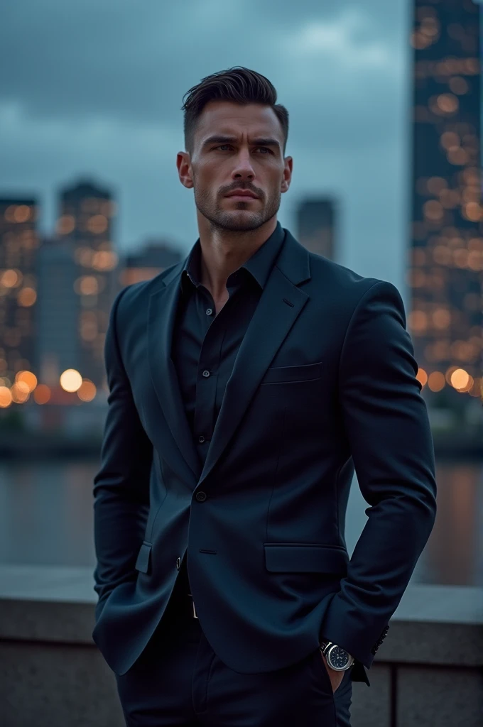 Image of a strong, large man, With a suit 