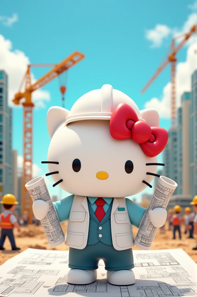 I want a customized one, I want a Hello Kitty architect ññ, White architect vest and white helmet, as well as an architect, if there's a way to put blueprints in his hand, that would be better