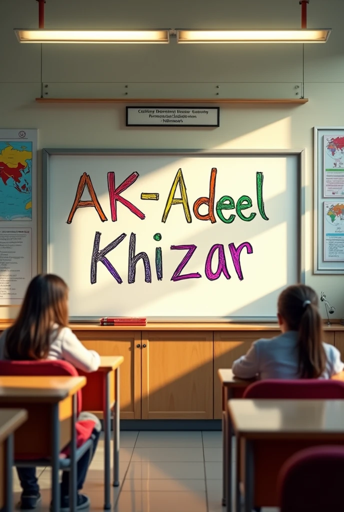 AK-Adeel khizar written on class room White board with board marker