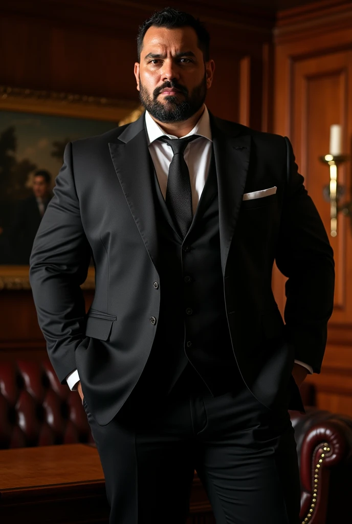 Image of man, white tea, sucked, chichón, strong and big, in black suit masturbating