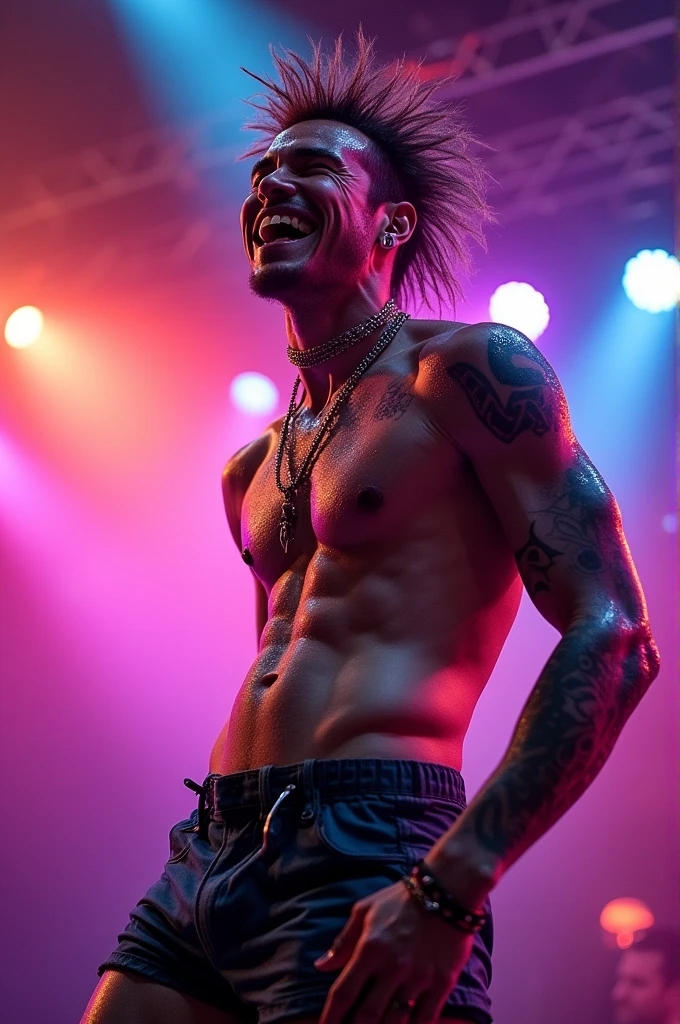 4k picture of Jimmy urine, James euringer lead singer of mindless self indulgence oiled up in shorts clear oil all over his body