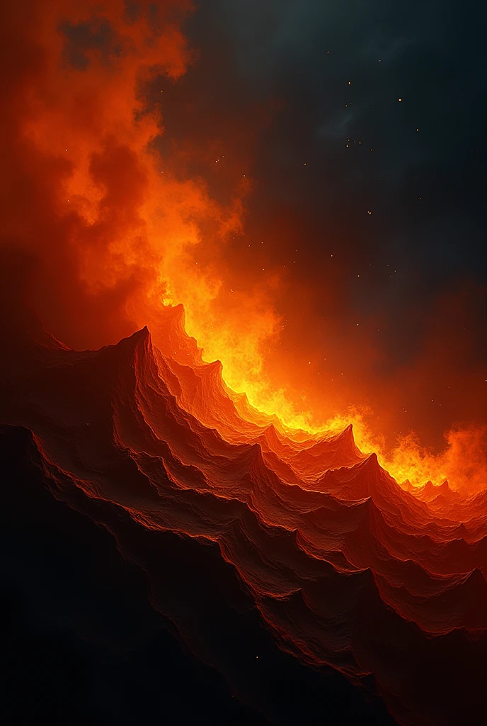 Huge black shadows, sea surface, red, clouds, smoke, horror, eerie, ancient, mysterious, dramatic lights, high resolution.