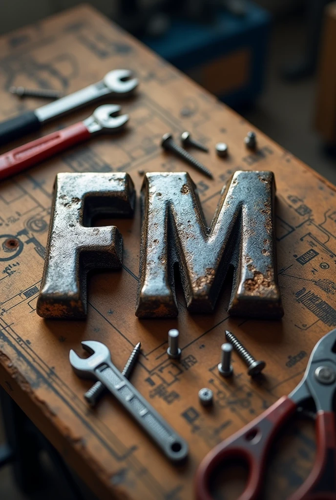 A logo with the letters FM, the letters created with tools