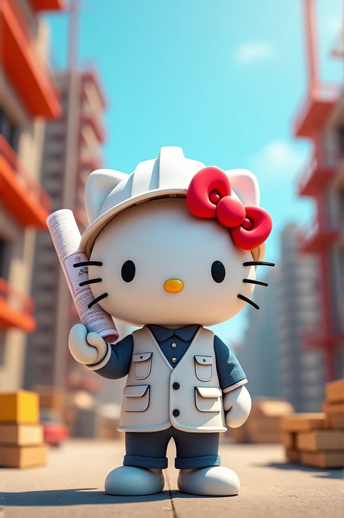 I want a customized one, I want a Hello Kitty architect ññ, White architect vest and white helmet, as well as an architect, if there's a way to put blueprints in his hand, that would be better, en png