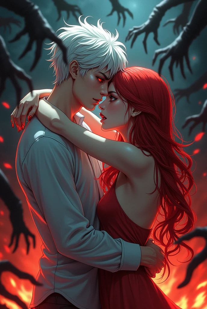 Rothaariger, male handsome zombie anime characters, who with a white-haired, also very good looking zombie girl has sex