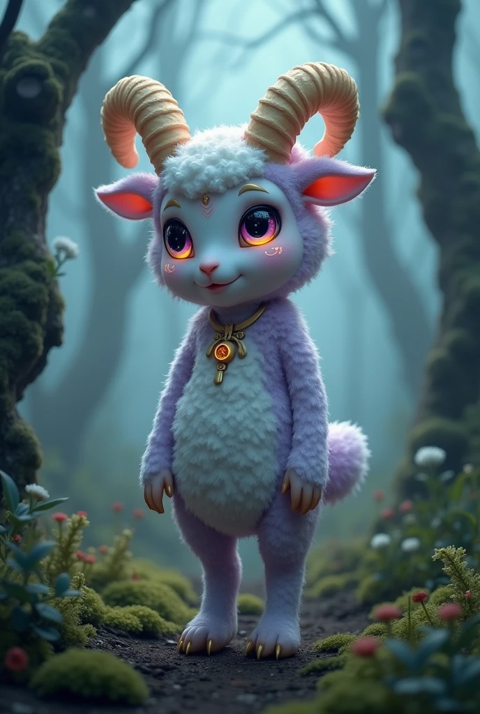 Make a front, side and back model of the character Lamb from the game The Cult of the Lamb, in the same style as the game but in a female version.
