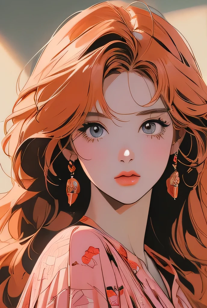 a beautiful anime girl with long orange hair and a red bow, wearing a shirt, (best quality,4k,8k,highres,masterpiece:1.2),ultra-detailed,(realistic,photorealistic,photo-realistic:1.37),retro anime style, 80s anime art, beautiful detailed eyes,beautiful detailed lips,extremely detailed eyes and face,longeyelashes,detailed anime portrait,intricate details,vivid colors,cool lighting,cinematic composition