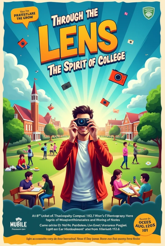 Create a poster for mobile photography competition
Theme - Through the Lens : The spirit of college
Conducted by Department of data science
In accordance with world photography day celebration on Aug 19