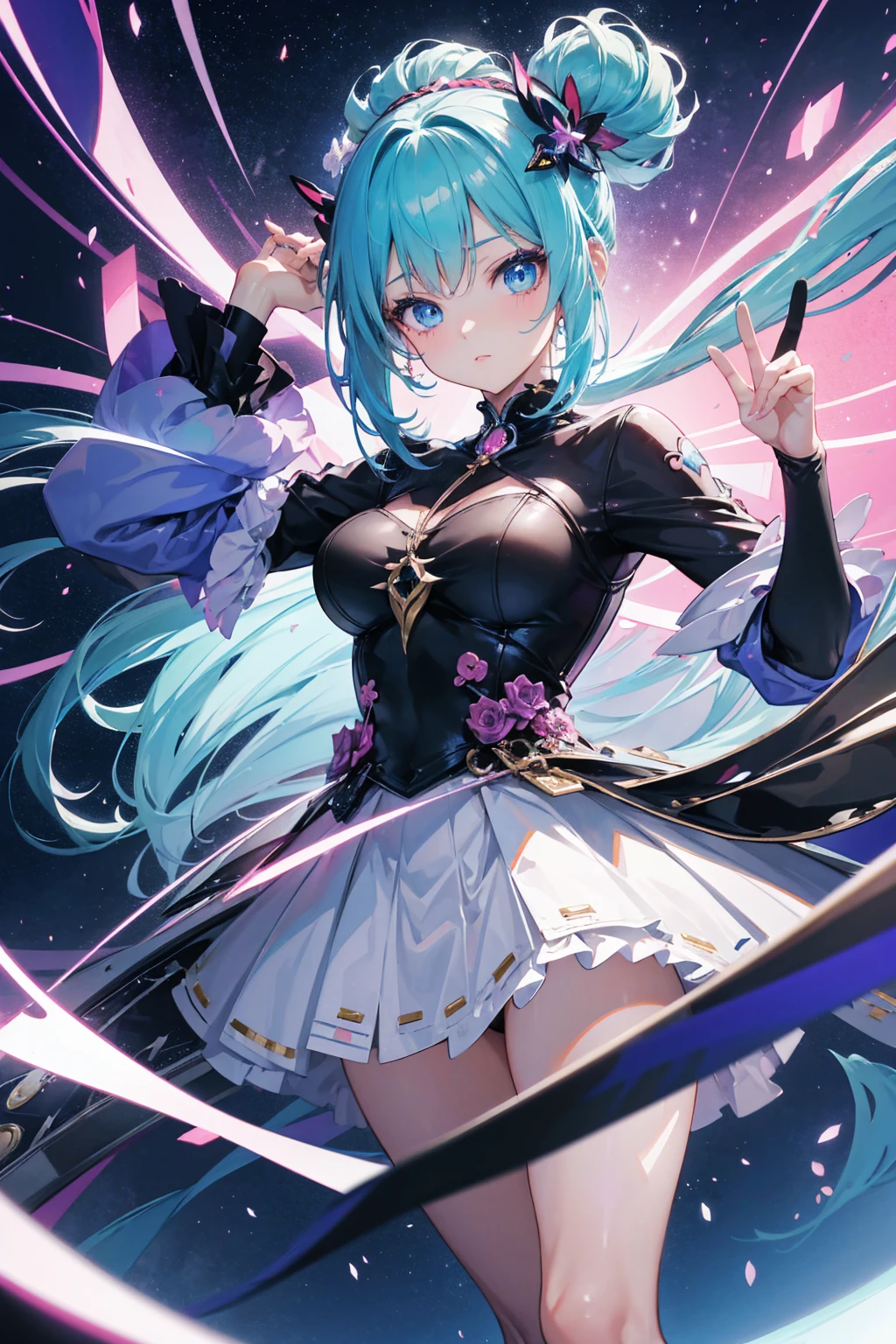8 surreal 8k cg,fantasy,dream,illusory,science fiction,charming,,charming,intricate details,1 girl wearing chiffon dress,best quality,stockings,Cool weapon,Colorful background