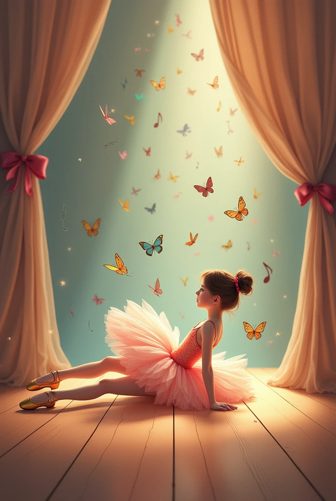 Create an image that has a ballerina tutu, pointe shoes, and musical notes. But I'm lying down to fit in the slide.
