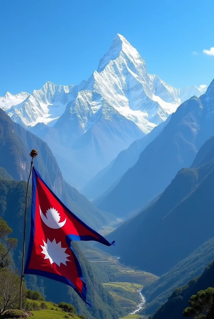 Nepal best Himalayan photo with flag 