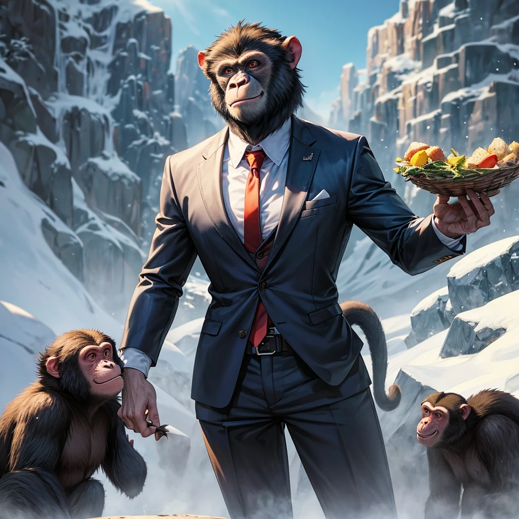 A bear stands on its hind legs with its mouth open, borat is a Chimpanzee, Baboons in suits and ties, Stupid fool, monkey, monkey limbs, theme= Chimpanzee, Cursed Images, Macaques in an alien base, snow monkeys at the mountain spa, Cursed Image, fox as a monkey, She is facing the camera, Grainy image