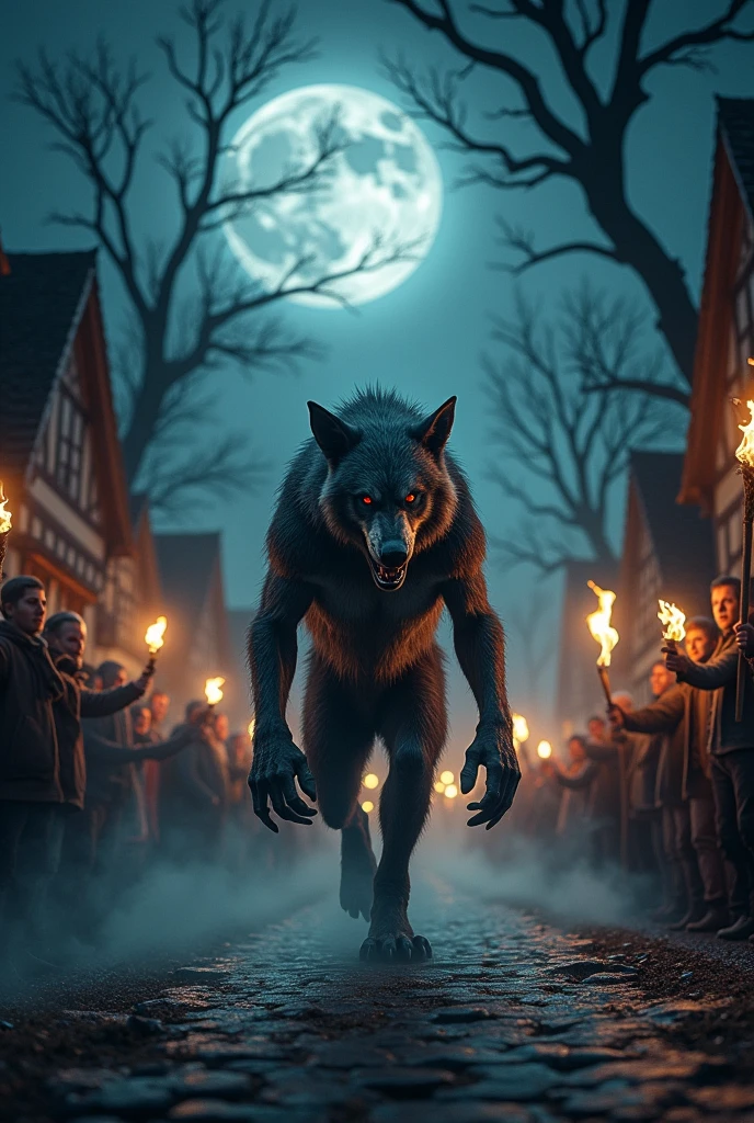 Flying dog throws fire, destroying a village