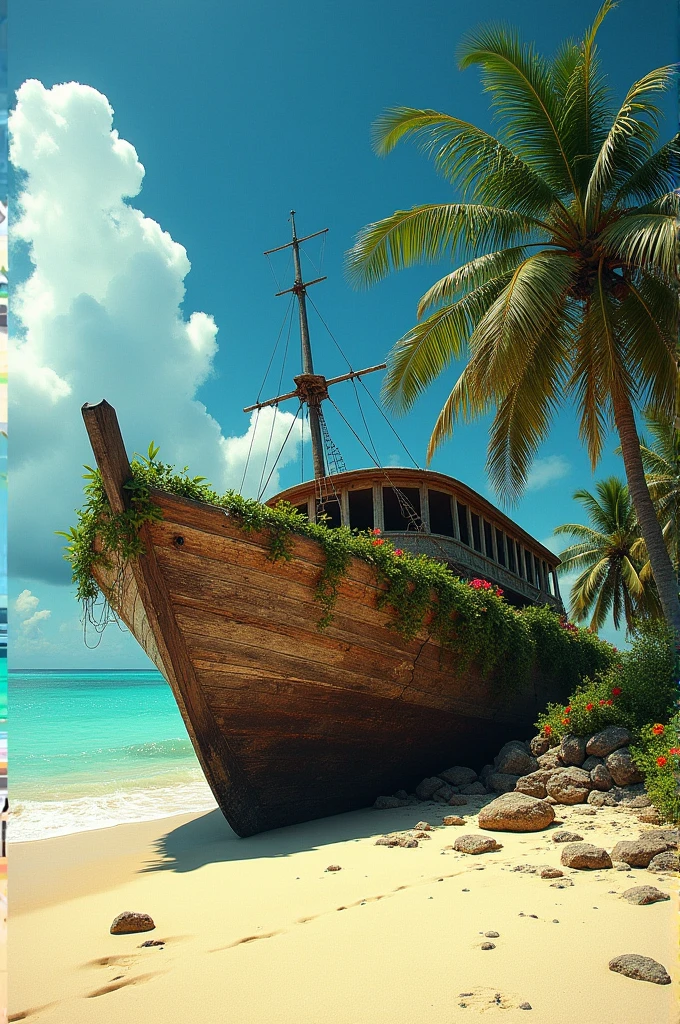 Un bateau échoué sur une île
