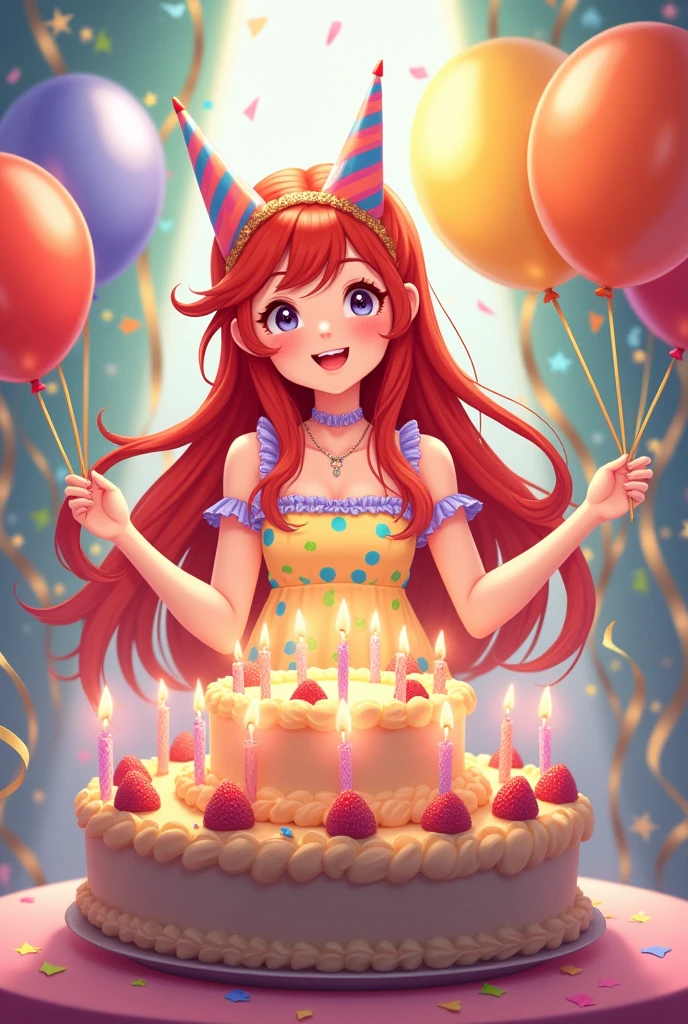 Create a Happy Birthday Cleide image with a redhead character like the photo