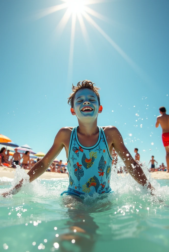 blue skin, Boy's swimsuit, 18 years old, be happy