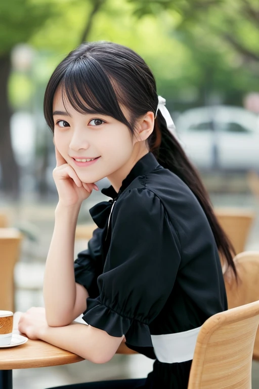 score_9,score_8_up,score_7_up,quality_masterpiece,quality_best,quality_realistic,rating_safe,source_real,
natural lighting,photo,photorealistic,realistic eyes,1 japanese girl,jpn-girl,long hair,((black hair)),Blake, ribbon, ((hair ribbon)), ((ponytail)),breasts, small breasts,red eyes,frilled summer dress,smile,cafe,cup,(front view:1.2),table,sitting on chair,face to face,