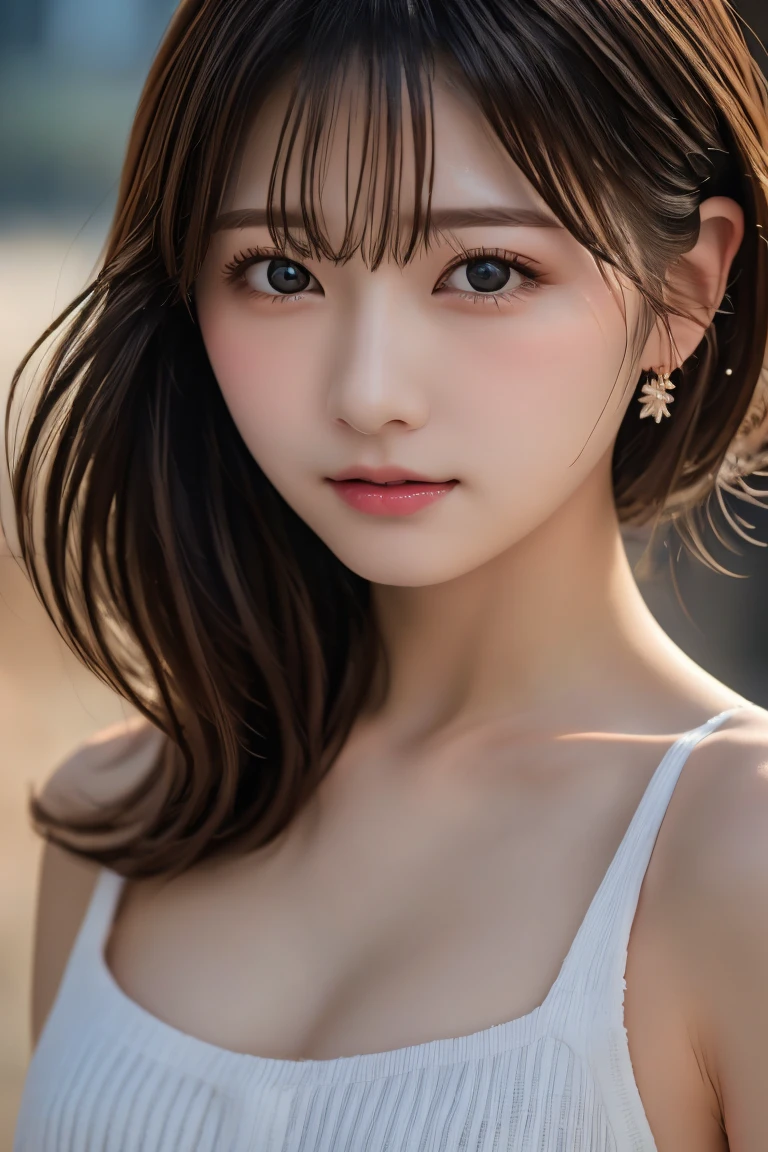 Highest quality, (beautiful)、beautiful女性、、Precision Eyes、Brown eyes、Completely naked、Looking into the camera、Soft Breasts、Medium Hair、Inward curl hair、Straight Hair、
