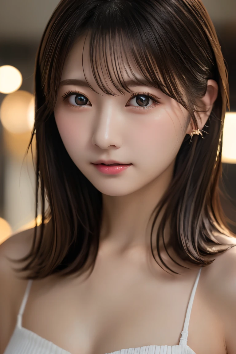 Highest quality, (beautiful)、beautiful女性、、Precision Eyes、Brown eyes、Completely naked、Looking into the camera、Soft Breasts、Medium Hair、Inward curl hair、Straight Hair、