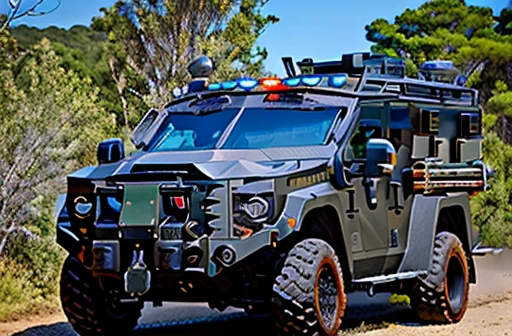 lenco bearcat with his equipment as GPS, pc, satellite communications, frames/cerchioni dorati, livree, oil trail, aiming reticles, reattore nucleare, flight instruments, seat?
