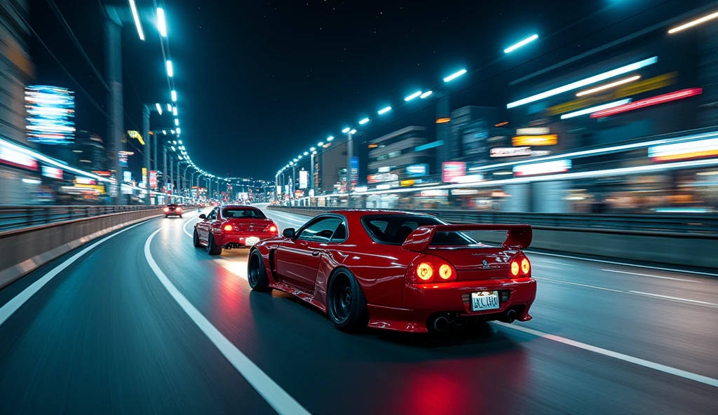 Car photography, RAW photo, Veilside Supra, toyota, VS Lancer Evolution, Mitsubishi, VS FD3, Mazda, VS civic, sling, VS GT-R, nissan, VS Impreza Sports, subaru, BREAK Nighttime Shuto Expressway Battle, Long Exposure,