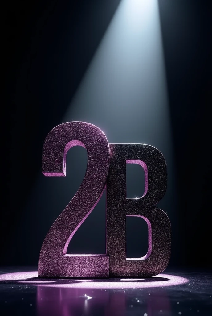 Create an image with the number 2 next to the letter B, be creative with a white spotlight pointing at it. I want the image to be predominantly black and purple.