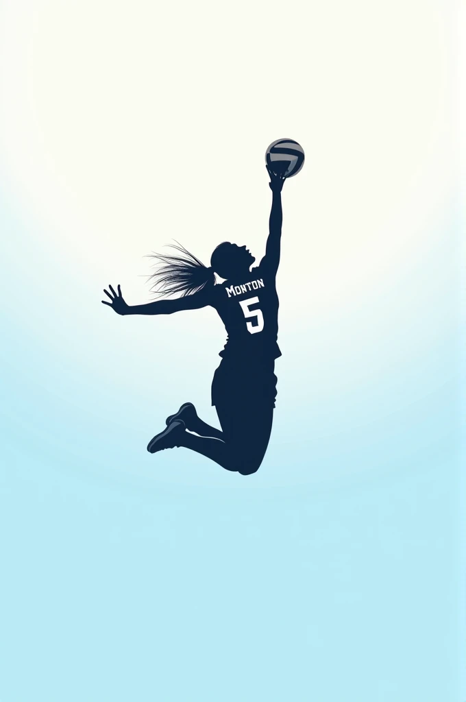 Wallpaper minimalist. Volleyball player with sa  last name of "Monton" and a jersey number 5. Solo back view picture of the character flying 