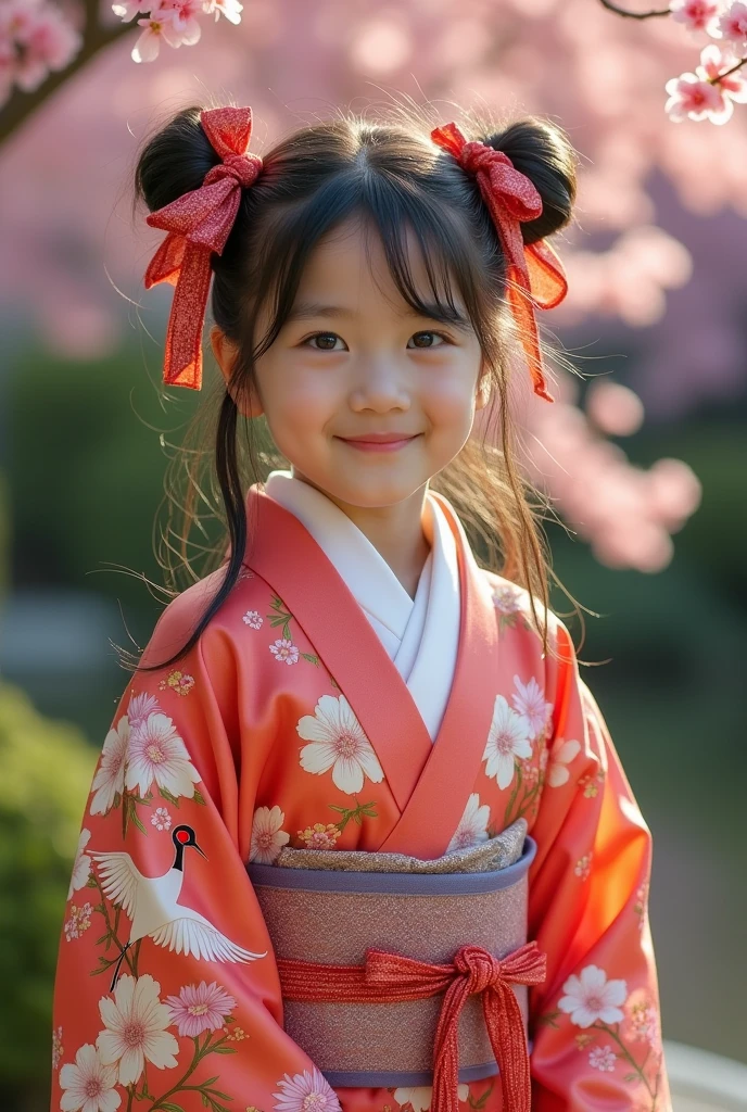 Beautiful girl in a kimono with twin tails