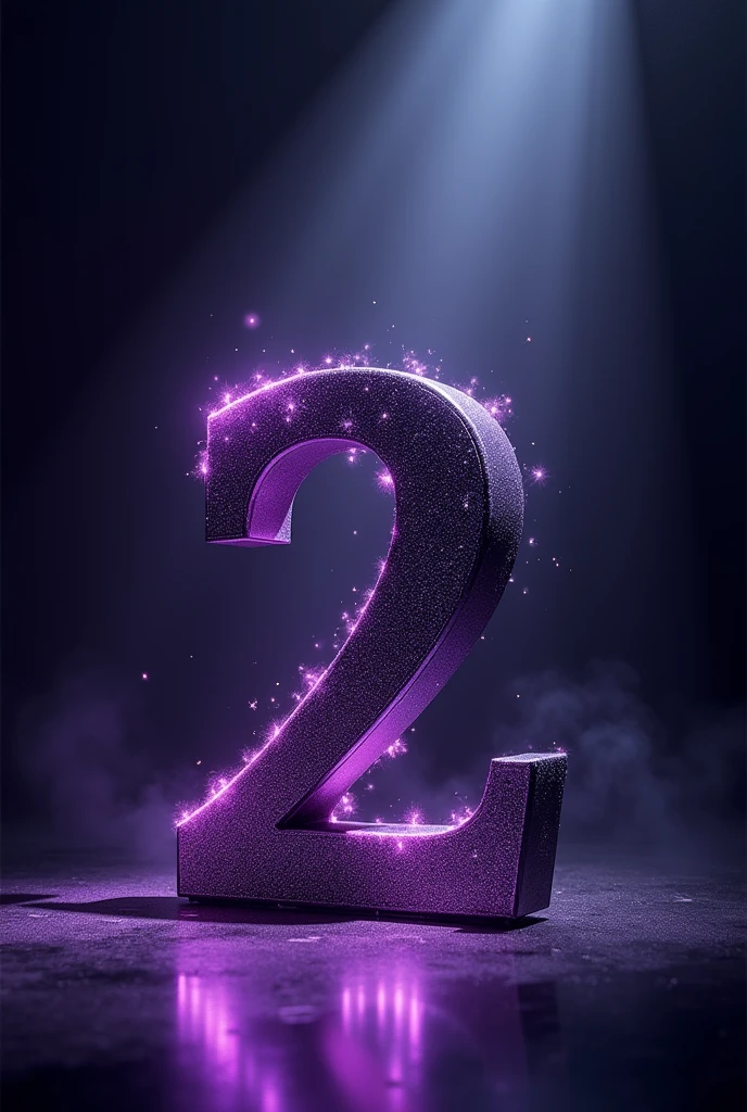 Create an image with the number 2 next to the letter B, being very creative with a white spotlight pointing at it. I want the colors black and purple to be dominant.