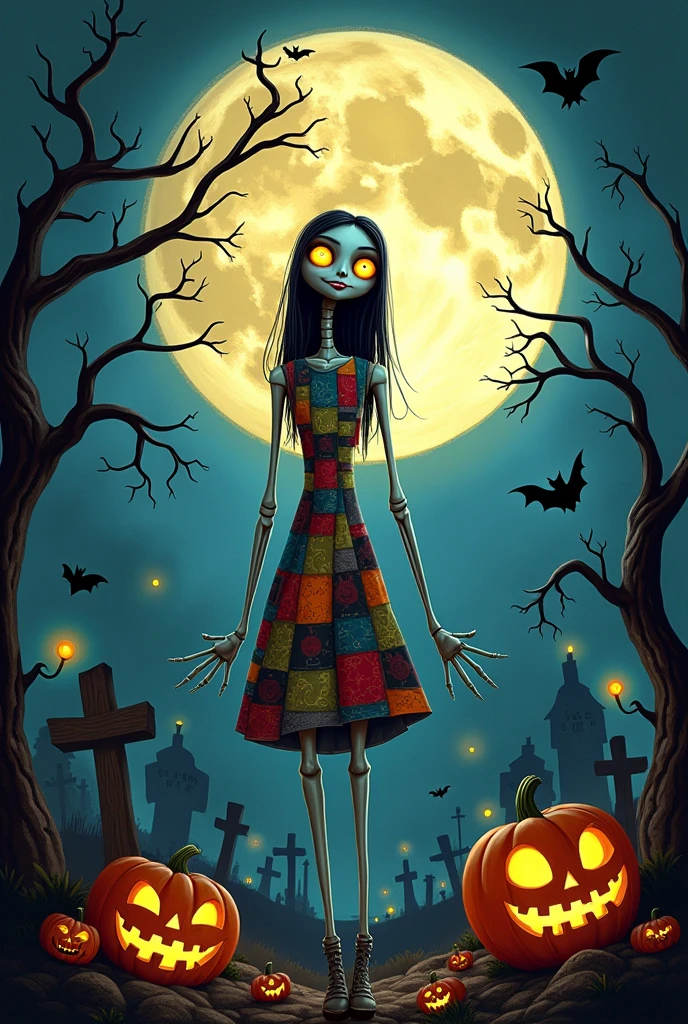 (masterpiece),best quality,Graveyard,Halloween,Scarecrow,sitting,wariza,