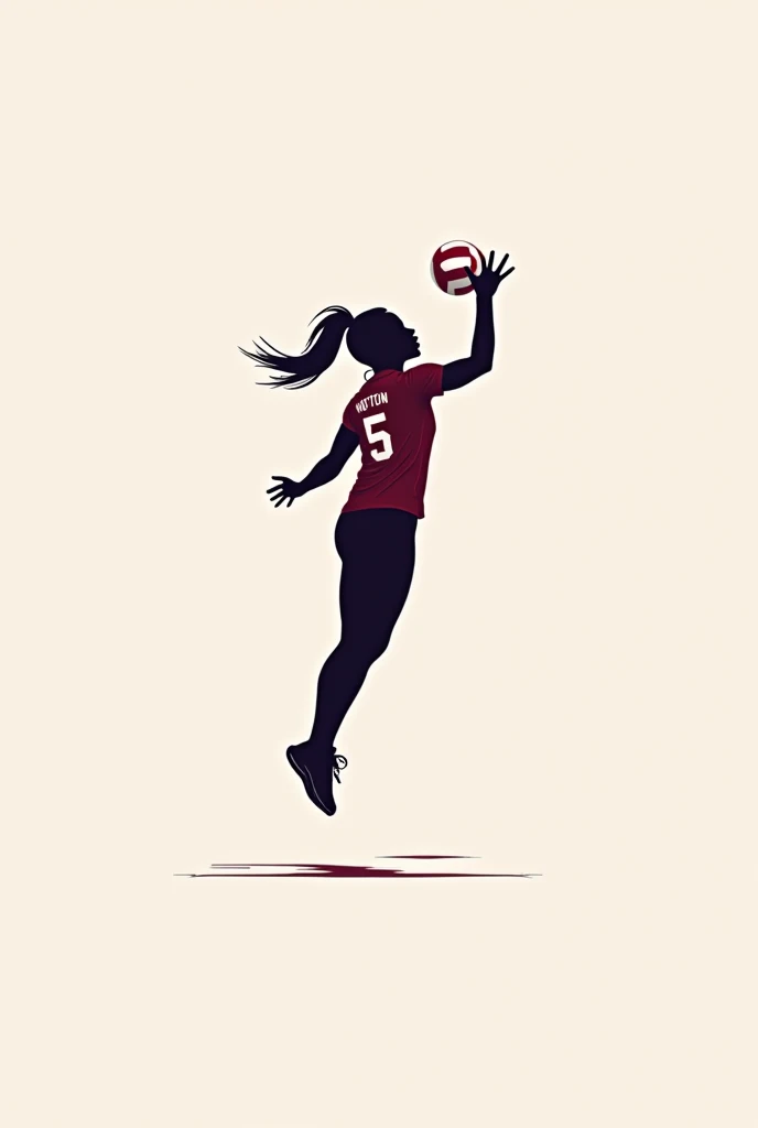 Wallpaper minimalist. Volleyball player with sa last name of "Monton" and a jersey number 5. Solo back view picture of the character flying and in spiking from. Jersey color is maroon with black short