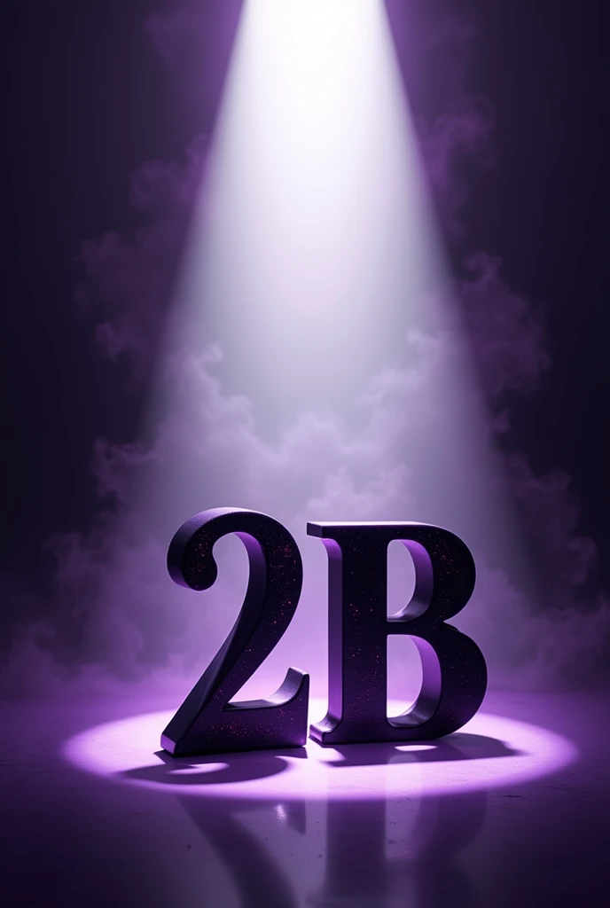 Make an image with the number 2 next to the simple letter B with a white spotlight pointing I want the color black purple to predominate